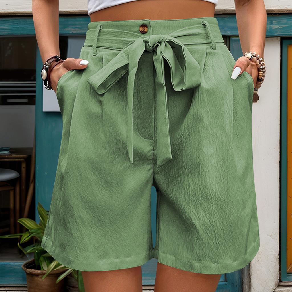 Women's Casual Pants Children's Tie Elastic Waist Solid Color Five-minute Pants Wide-leg Shorts
