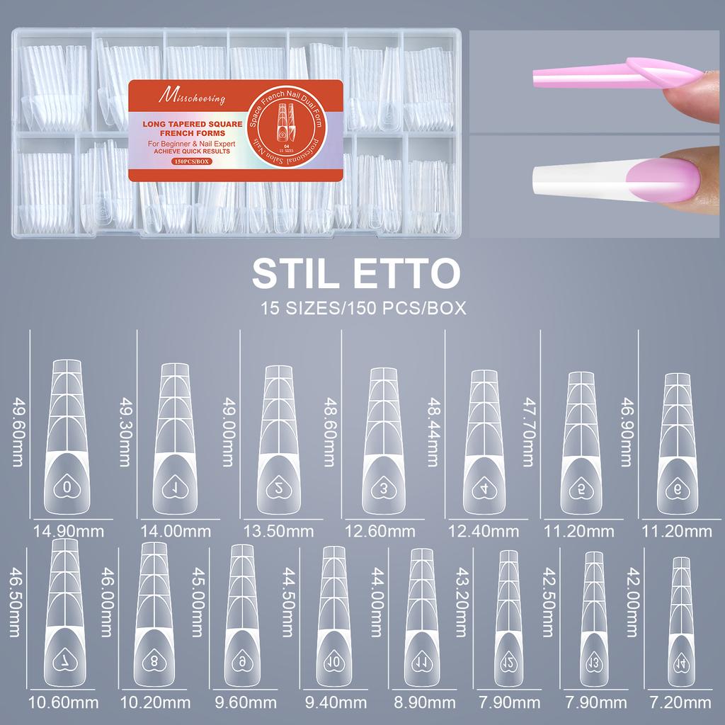 150 шт. Французские формы для наращивания ногтей с мерной шкалой – Прозрачные кристаллические УФ-гелевые типсы для ногтей