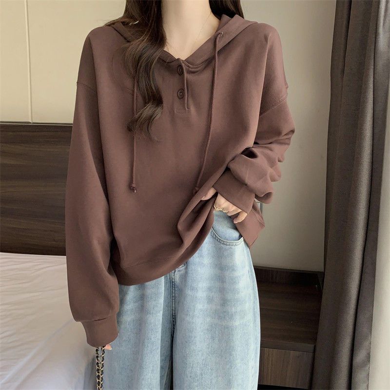 Ins Containing Cotton Hooded Sweater Women's Autumn and Winter Korean Loose Long-sleeved with Hooded Shirt Tops Outside