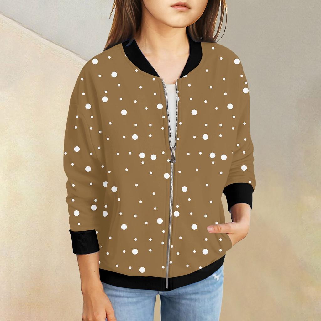 Куртки на молнии для девочек, детские осенние толстовки с длинными рукавами, верхняя одежда с карманами 5-15 лет