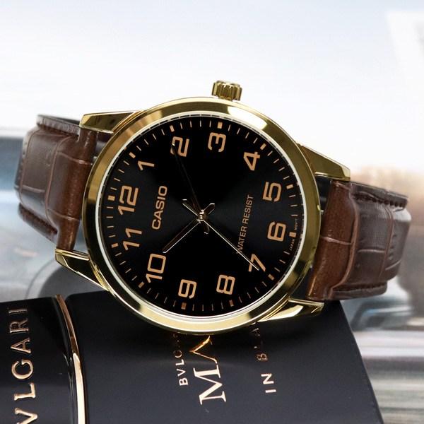 Casio Легкие в использовании повседневные тонкие простые мужские и женские парные часы 001 Золото Кожа Черный Мужские MTP-V001GL-1BUDF