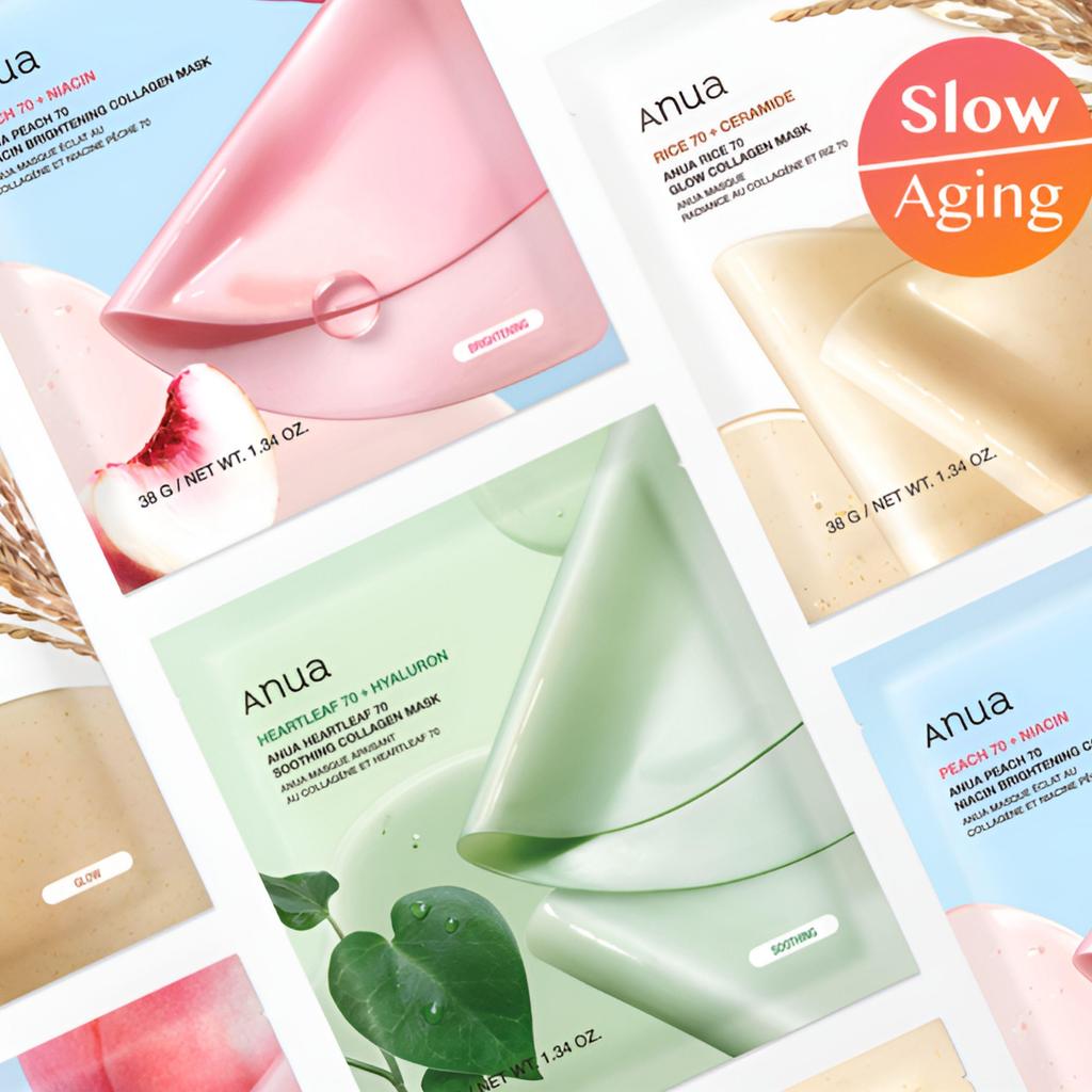 ANUA Collagen Sheet Mask Set 4 Sheets – 3 Types (Heartleaf / Peach / Rice)