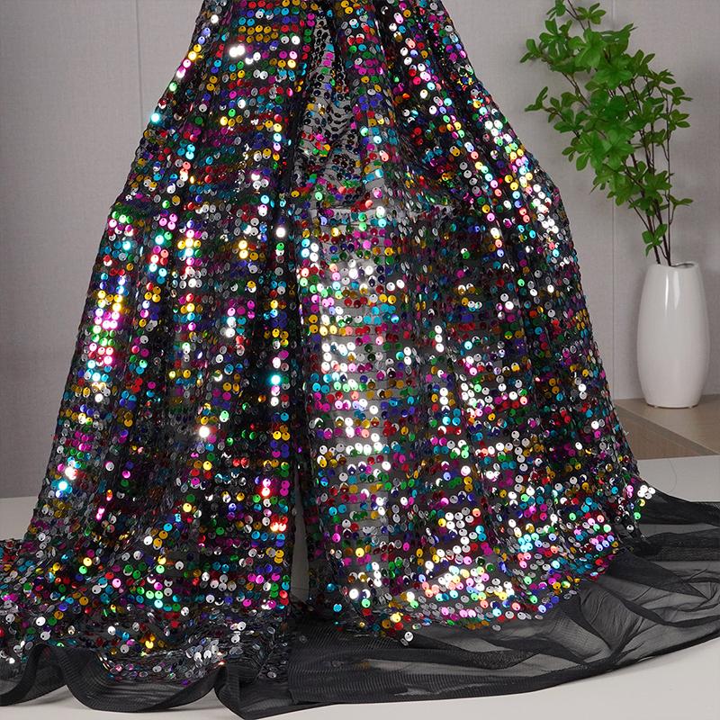 Красочная Радужная Блестящая Пайеточная Вышивка Градиентная Ткань 6мм Пайетки Ткань для Вечернего Костюма Платья Фон Упаковка Сетка