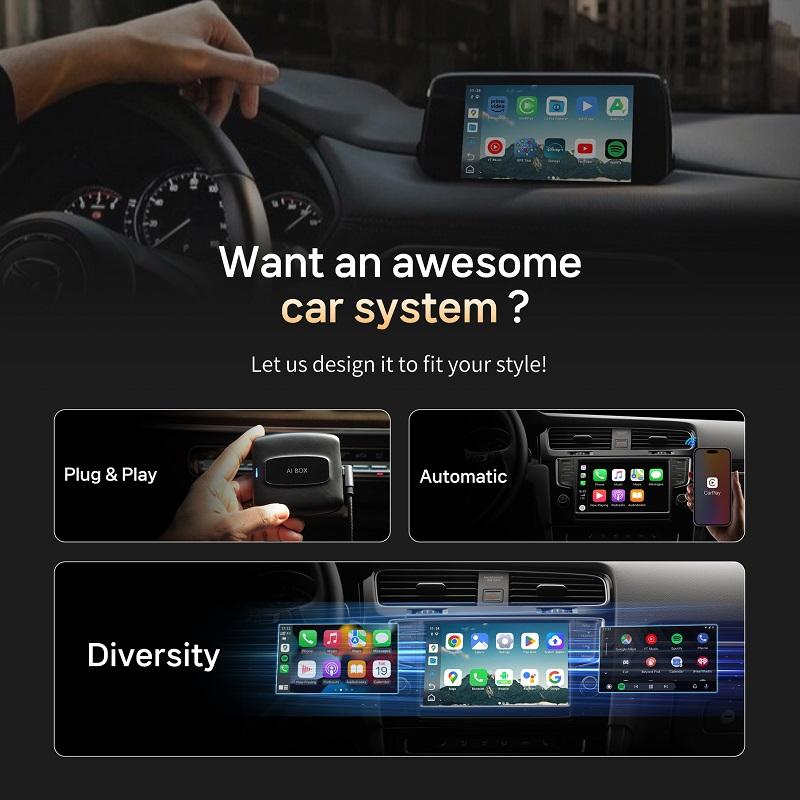 Беспроводной автомобильный адаптер Smart AIbox Car Wireless CarPlay, подключаемый к беспроводной приставке CarPlay по принципу Plug and Play.