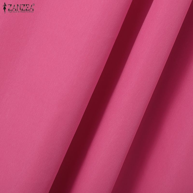 ZANZEA Женское платье с круглым вырезом, однотонное, с длинным рукавом, свободного кроя, повседневное, плиссированное, длинное