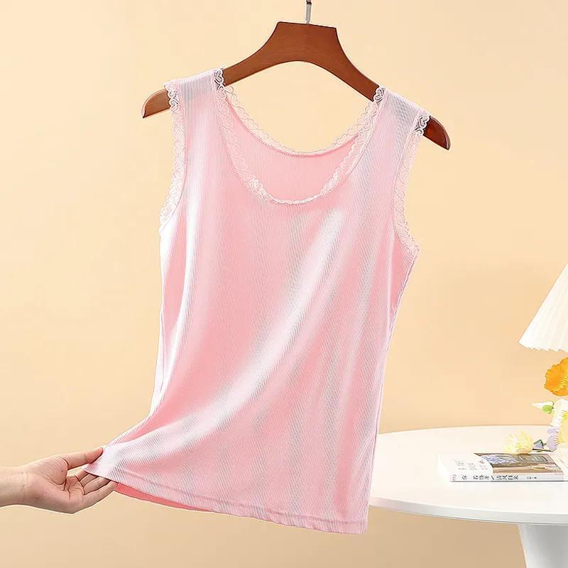 Женская майка Mo Dai Ice Thread с кружевом, свободная, большого размера, облегающая, модная, без рукавов, рубашка