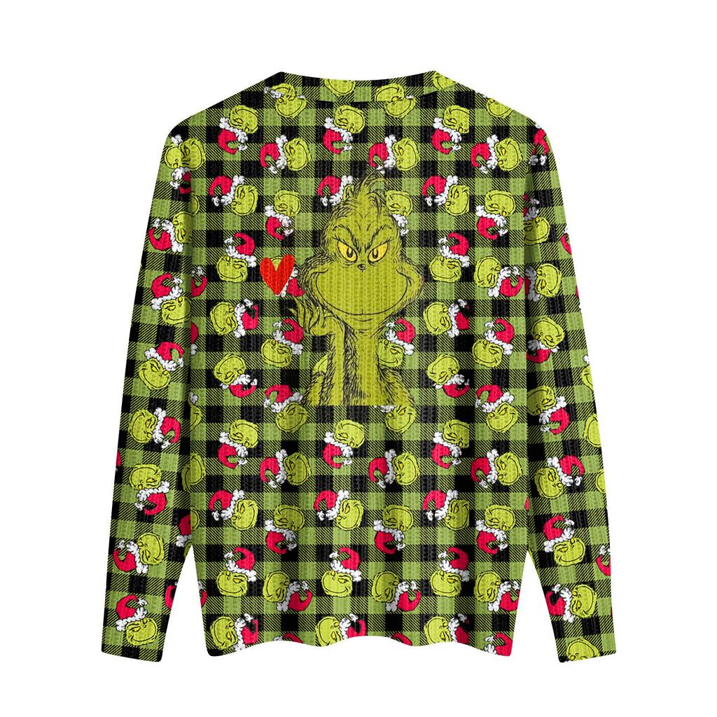 Женский милый свитер вязаный модный повседневный с V-образным вырезом длинным рукавом уютный с принтом топ