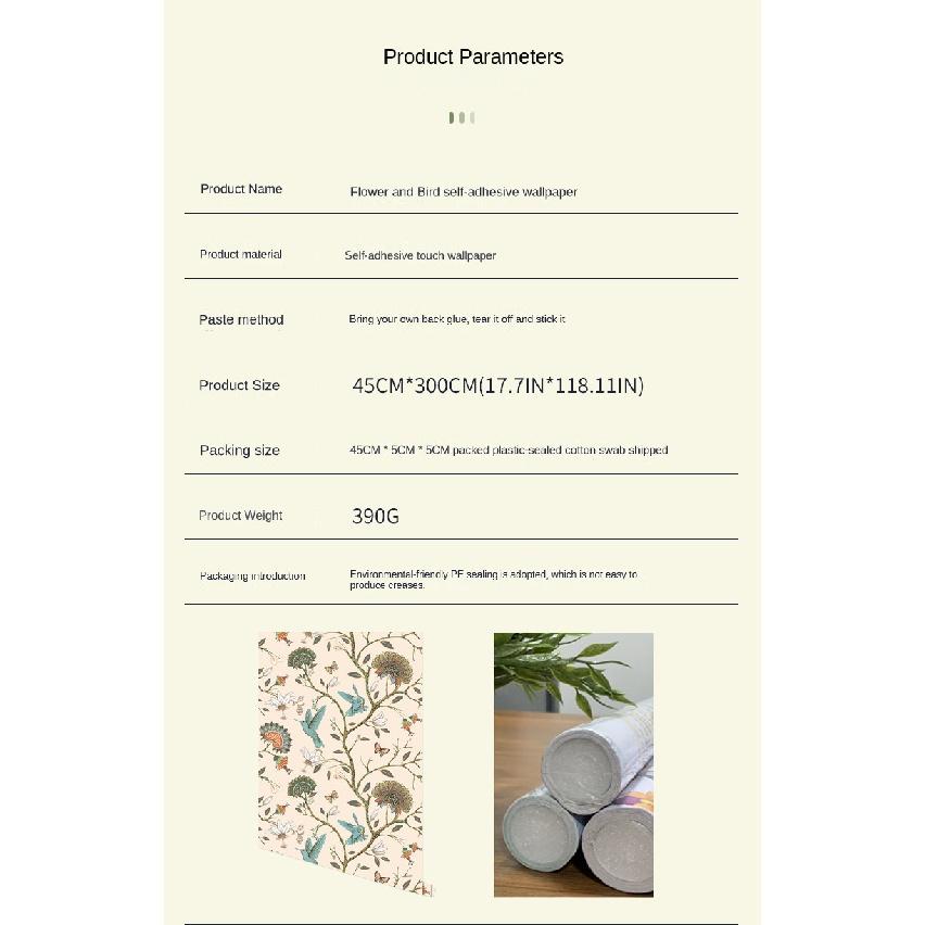 Самоклеящиеся обои для гостиной и спальни (Цветы и птицы Зеленое растение)