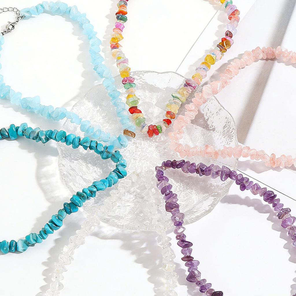 Naure Stone Turquoises Crystal Beaded Choker Necklace for Women, Fashion Irregular Bohemian Healing Crystal Choker Jewelry