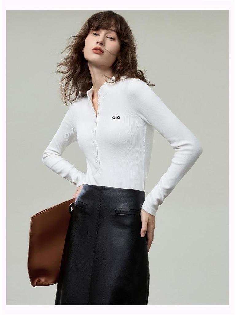 Women's Brushed Button Henley Long Sleeve T-Shirt - Autumn 2025 Print Slim Base Layer Top