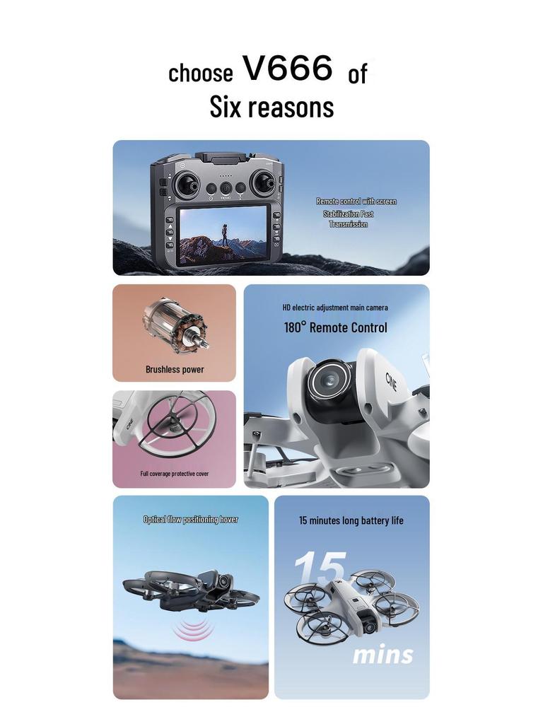 Дрон V666 с экраном: 8K HD, Бесколлекторный, Обход препятствий, Аэрофотосъемка, Игрушка с дистанционным управлением.