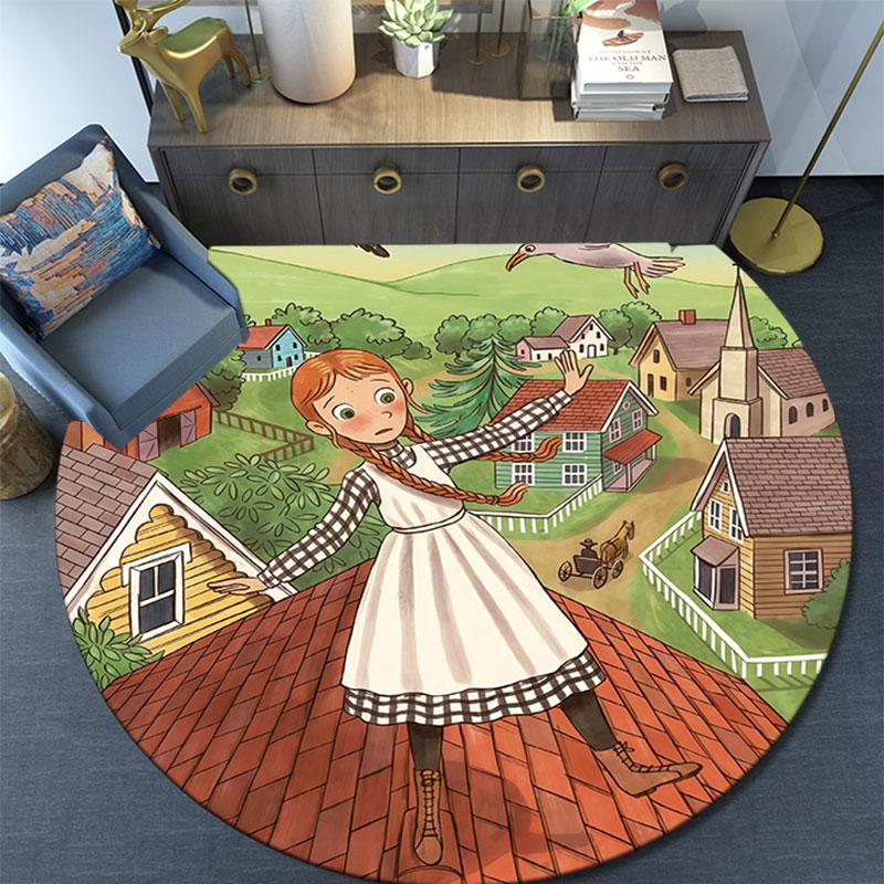 Anne pattern round rug,Carpet Rug for Living Room Bedroom Playroom ,Non-slip Floor Mat,Holiday Gifts and Birthday Gifts.