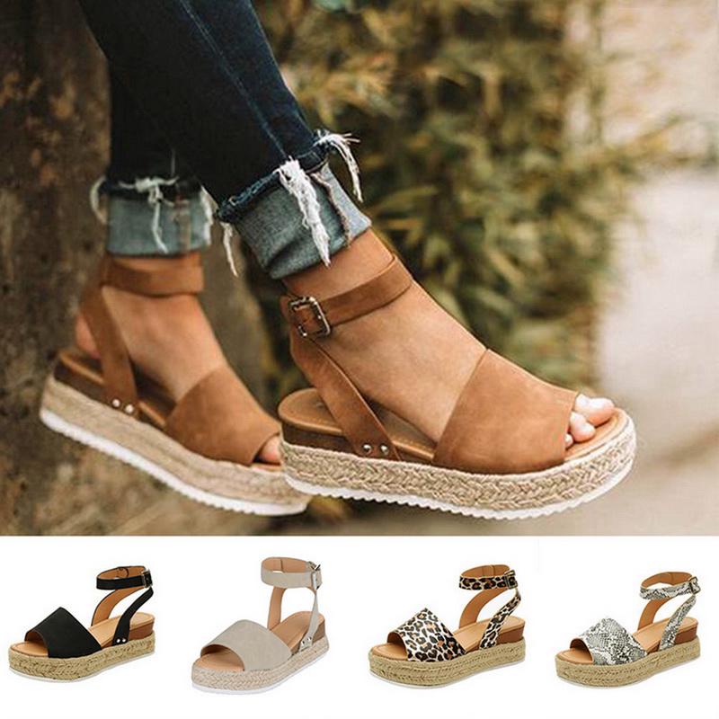 Женские летние женские эспадрильи с пряжкой на платформе и ремешком, повседневные сандалии с открытым носком