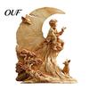 Holiday Window Decorations Fairy Tale Little Boy and Fox Wooden Figurine, Rustic Desktop Statue, Artistic Carved Detailed Animal Sculptures Sculpture