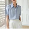 Синяя рубашка с короткими рукавами, женская летняя рубашка с V-образным вырезом, профессиональный темперамент, формальное платье, свободный топ с рукавами-фонариками