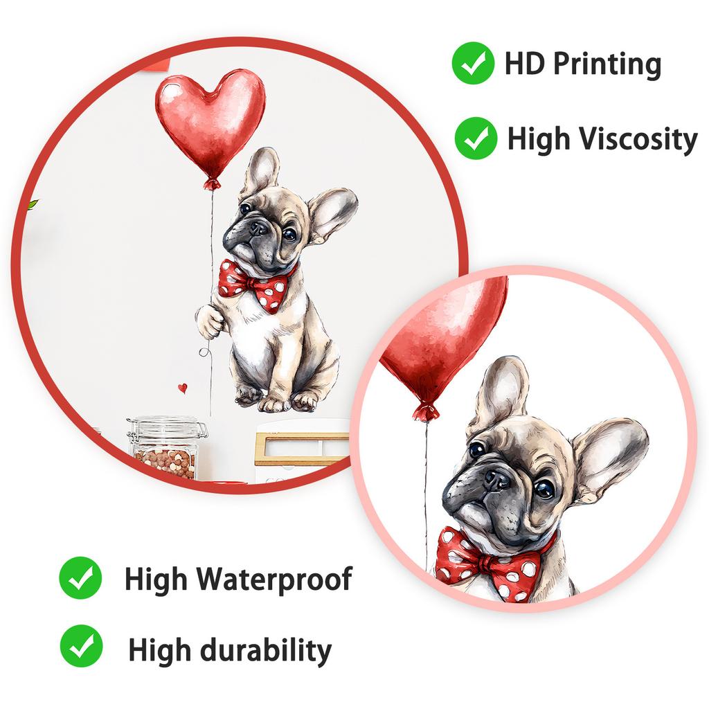 Акварельный пес на День святого Валентина с шарами Наклейка на стену Самоклеящаяся Съемная для Спальни Гостиной Прихожей Домашний Декор
