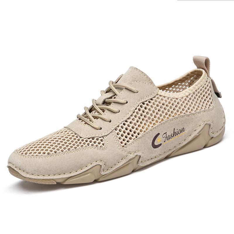 Летние кожаные мужские повседневные кроссовки большого размера, сшитая кожа, сетчатая обувь, мужская обувь «Осьминог»