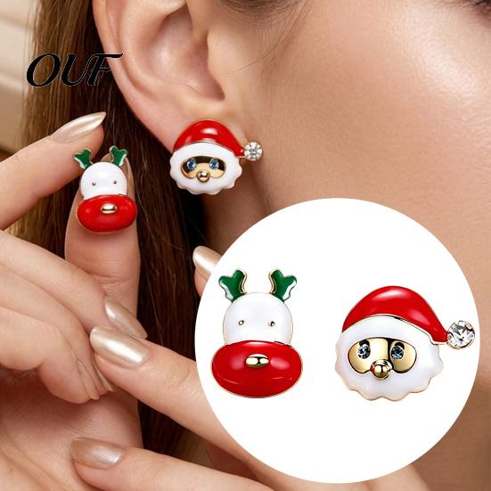 Christmas Gift for Her 1 Pair Stud Earrings Women, Cute Enamel Santa Festive Rhinestone Claus And Reindeer Earrings, Holiday Jewelry Gifts Xmas Party