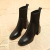 Female Ankle Boots Black Leather Footwear Short Shoes for Women Elegant with Medium Heels Sock Booties Spring Autumn Waterproof
