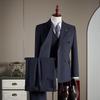 Men's Striped Suit Three-piece Suit, High-quality Double-breasted Suit, Bow-neck Business High-definition Western Suit