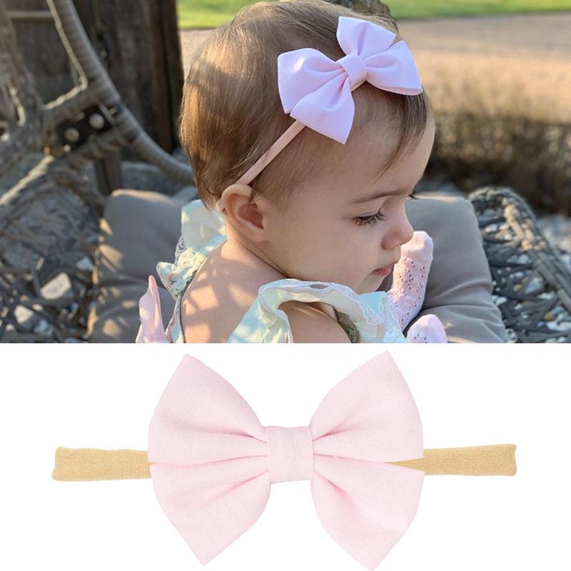 Комплект детских повязок на голову из нейлона и хлопка: Повязки на голову из льна и банта в подарочной коробке.