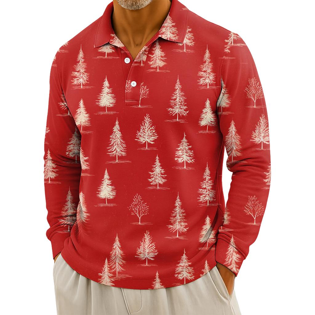 Мужская повседневная рубашка с длинным рукавом на пуговицах с рождественским принтом