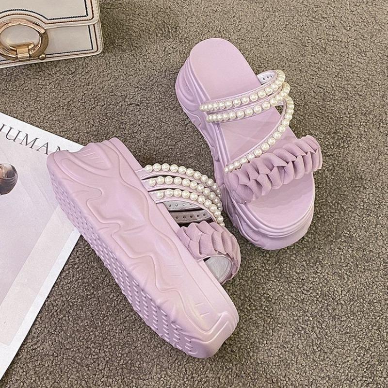 Модные сандалии Fairy Style Pearl Two Wear, модные универсальные тапочки из бисквита на толстой подошве для внешнего ношения, размер плюс 40