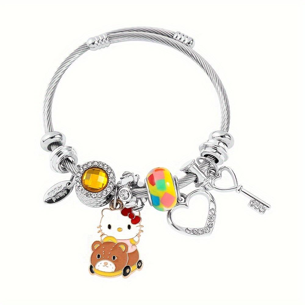 Розовый браслет Pandora Hello Kitty - Милый мультяшный кот, шарм-браслет, бижутерия