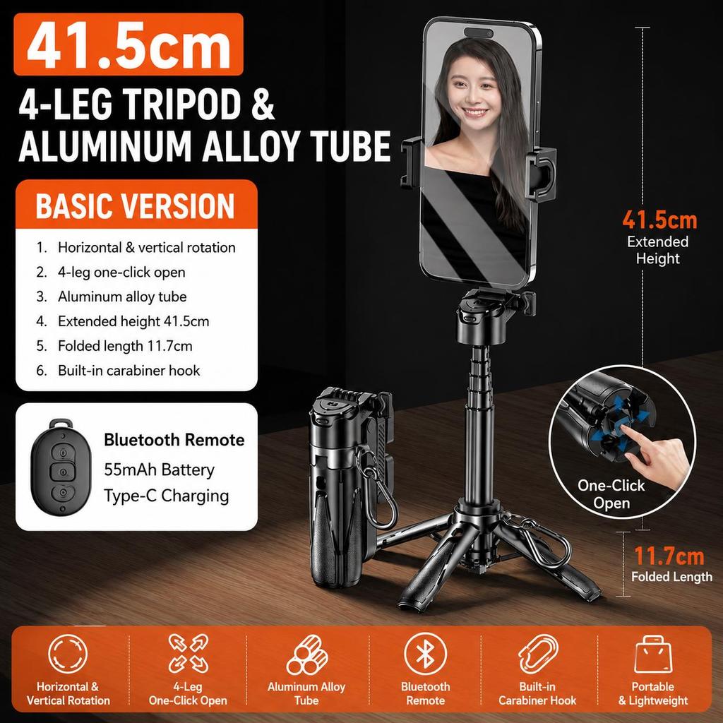 Mini Bluetooth Selfie Stick Extendable Portable Phone Tripod Stand Universal Smartphone Remote Shutter Holder for Travel V 7
