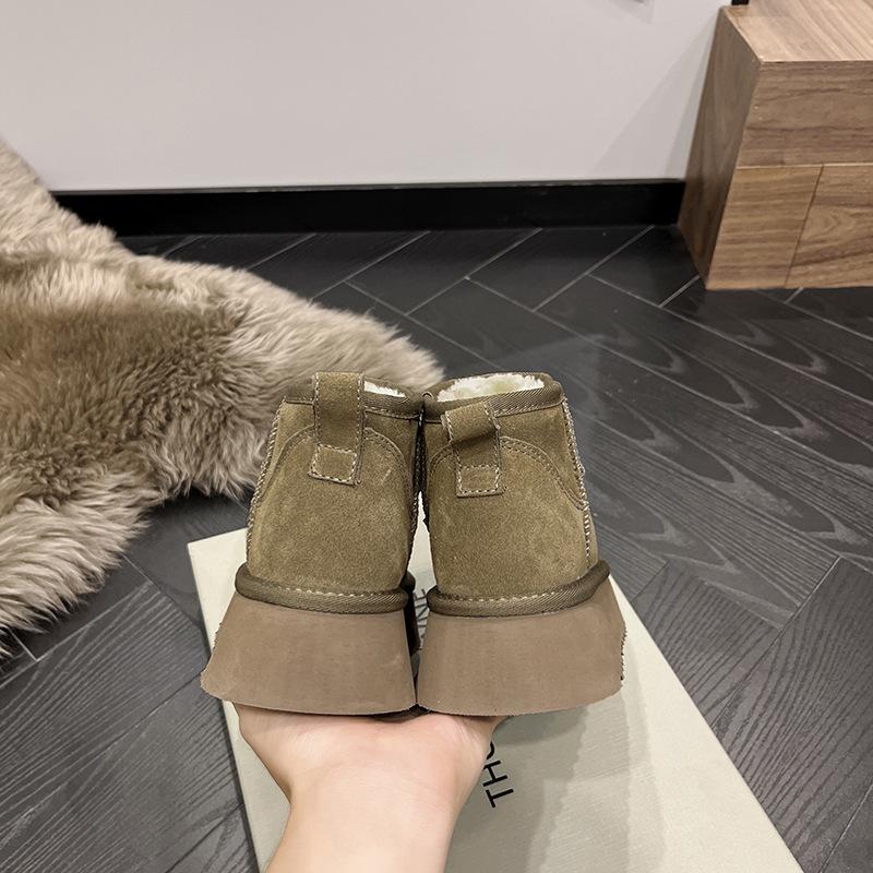 Женские водонепроницаемые ботинки для снега из натуральной кожи 2024 года, короткие, Zhou Dongyu Star Edition, противообрастающие мини-ботинки