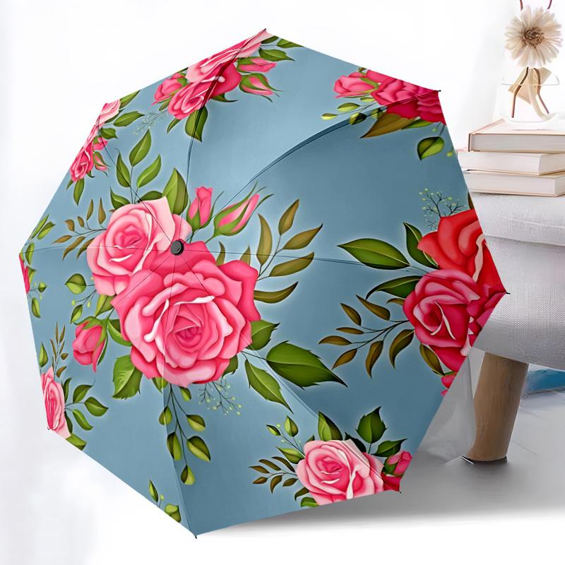 1pc Floral Pattern Automatic Opening/Closing Folding Umbrella with 8 Ribs,Windproof Portable Sunshade Umbrella Holiday gift yy260401034