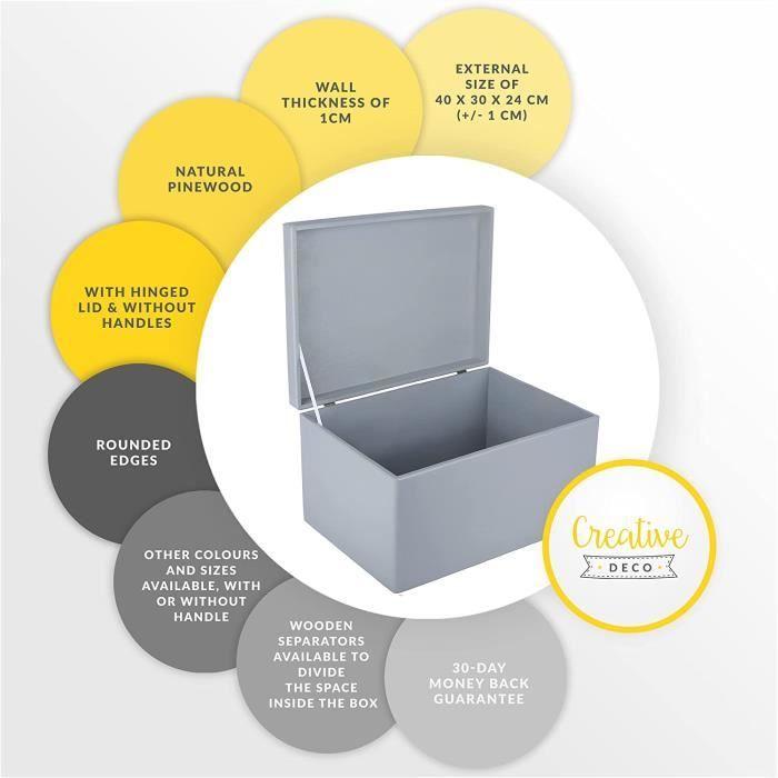 Boîte de rangement - Creative Deco - XXL - Bois à décorer - Gris - 40x30x24 cm