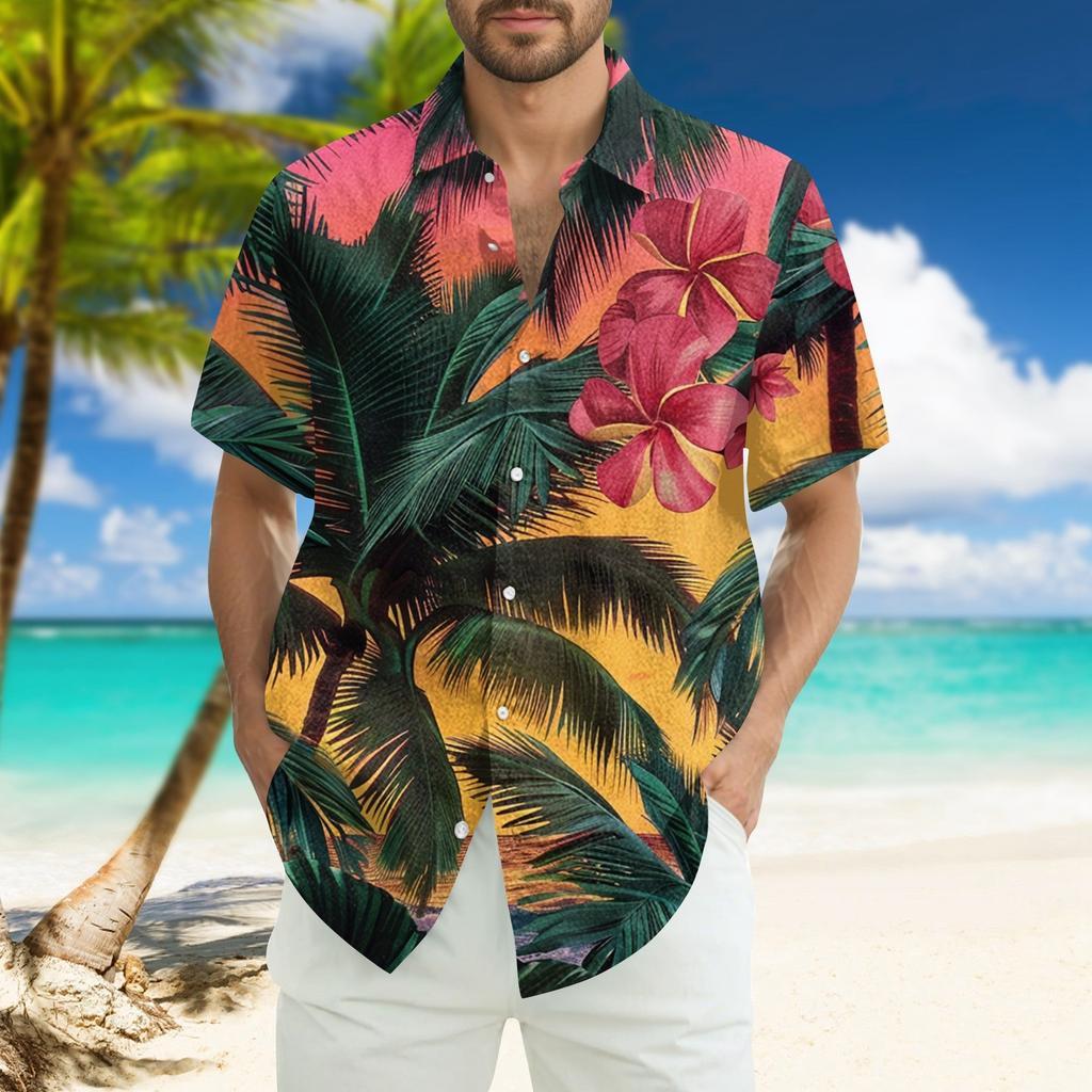 Men's Fashion Loose Hawaiian Printed Short Sleeve Beach Shirt