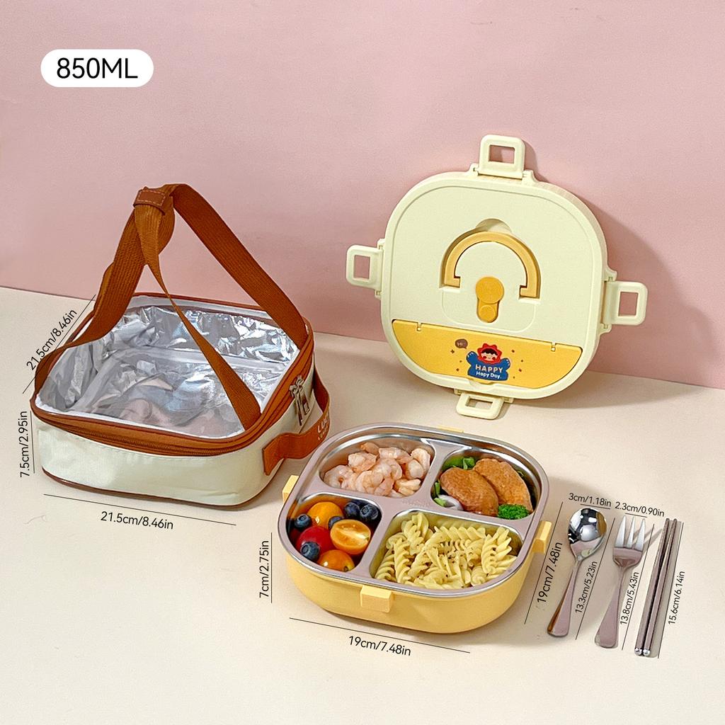 850/900Ml 304 Stainless Steel Divided Bento Box With Cutlery Large Capacity Leak Proof Lunch Box Student Kids Lunch Container