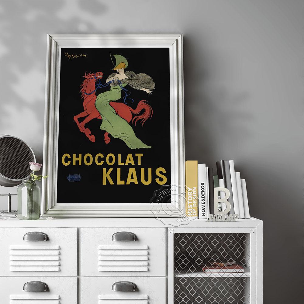 Винтажный итальянский рекламный художественный постер, Шоколадный Клаус Женщина Лошадь Картина на холсте, Мультяшный цветной рисунок Декор для детской комнаты для дома Без рамки