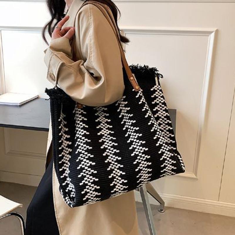 Женская летняя сумка с кисточками, большая вместительная сумка на плечо, модная вязаная пляжная сумка-тоут с ручкой сверху