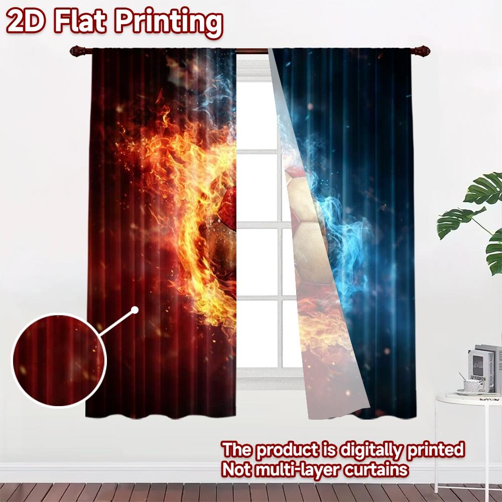 2D flat printing 2pcs Curtain Party Window Curtains Fiery Soccer Ball Digital Printed Polyester Drapes Birthday Party Use for