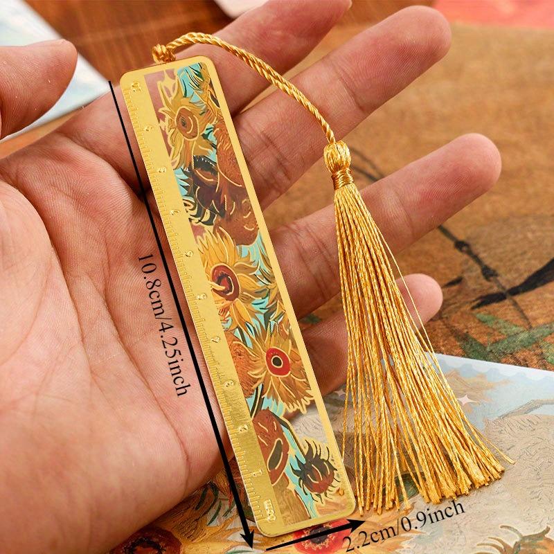 6PCS/SET Retro Oil Painting Metal Hollow Flower Bookmark - Students Literary Brass Ruler Bookmark School Holiday Gift