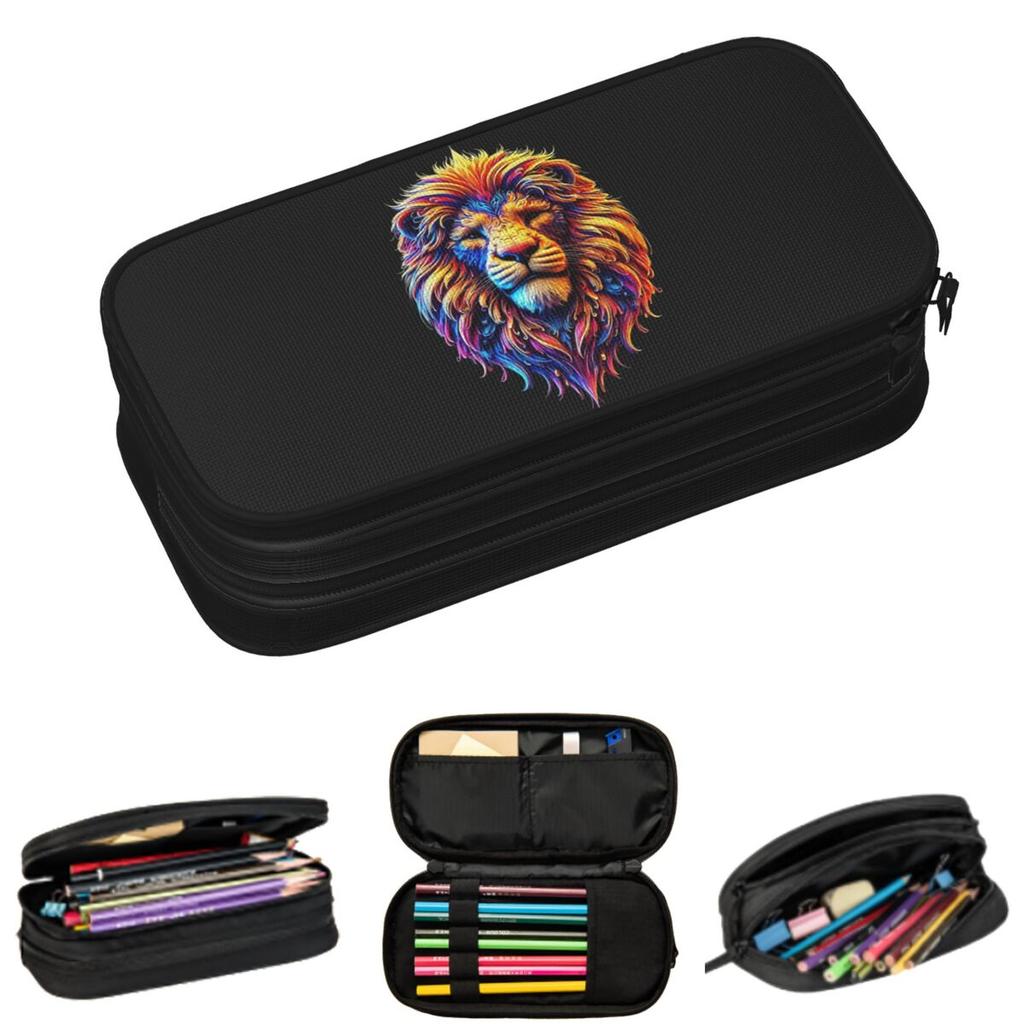 Colorful Lion Head Pencil Cases for Students Gifts Pen Box Pencil Bag Big Capacity Pencil Pouch