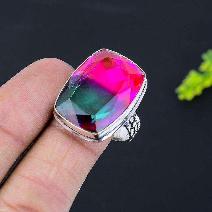 Bi-Color Tourmaline Gemstone 925 Sterling Silver Gift Jewelry Ring Size 10