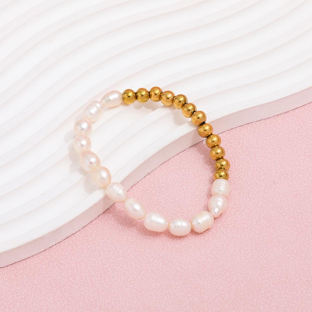 Fenny 18K PVD Gold Plated No Fade Elegant Natural Freshwater Pearl Hand-beaded Stainless Steel Bracelet Jewelry