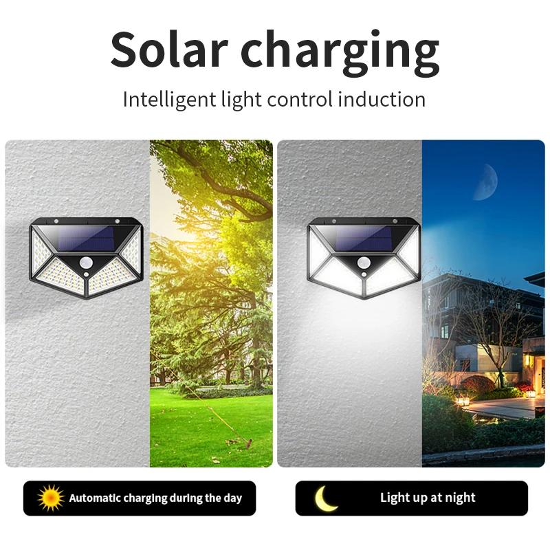 100 LED Solar Lights Outdoor PIR Motion Sensor Wall Lamp 3 Mode Human Sensor Solar Lamp for Garden Pathway Street Lighting Light