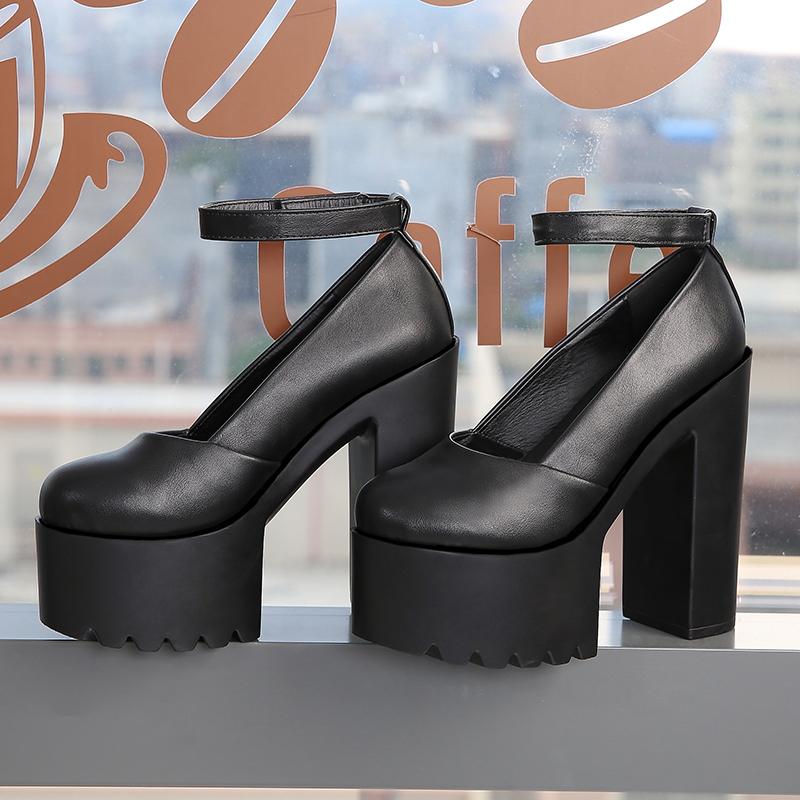 Gdgydh Женские пикантные туфли-лодочки на высоком каблуке, туфли Мэри Джейн для офиса, на блочном каблуке и платформе, белые, черные, весенне-летние, с ремешком на щиколотке