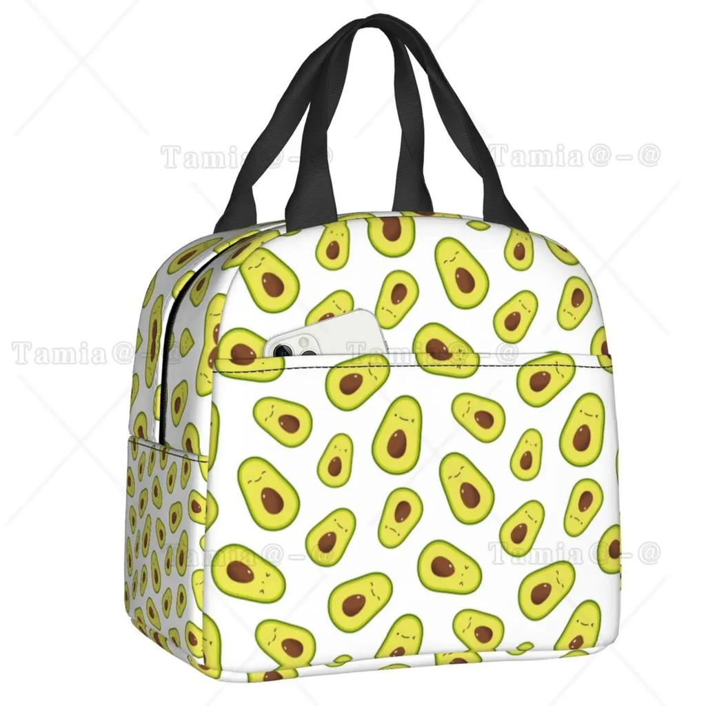 Cute Fruit Avocado Print Insulated Lunch Bag for Women Resuable Cooler Thermal Bento Box Kids School Children