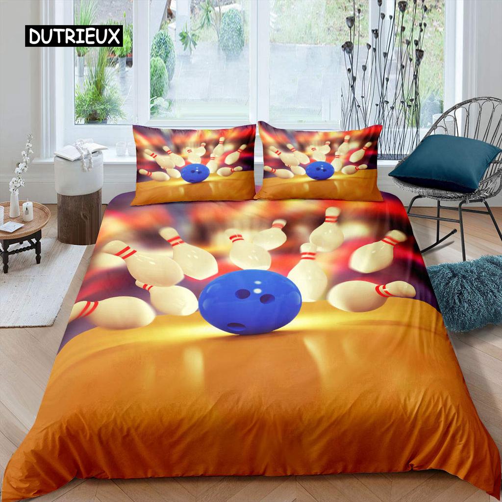 Пододеяльник для боулинга из полиэстера, спортивный пододеяльник для соревнований, спортивные игры, звездное небо, голубая линия, комплект постельного белья, двуспальная кровать размера «king-size»