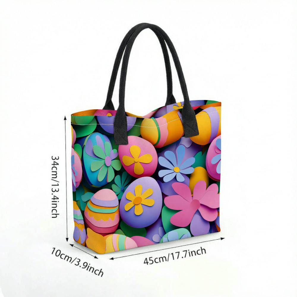 Colorful Flower Print Tote Bag Large Capacity Casual Daily Shoulder Handbag for Women