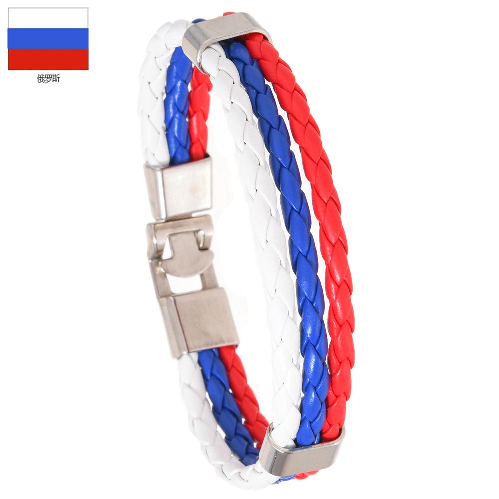 Woven Flag Color Leather Bracelet PU Faux Leather Cuff World Cup Country Wristband Unisex Jewelry