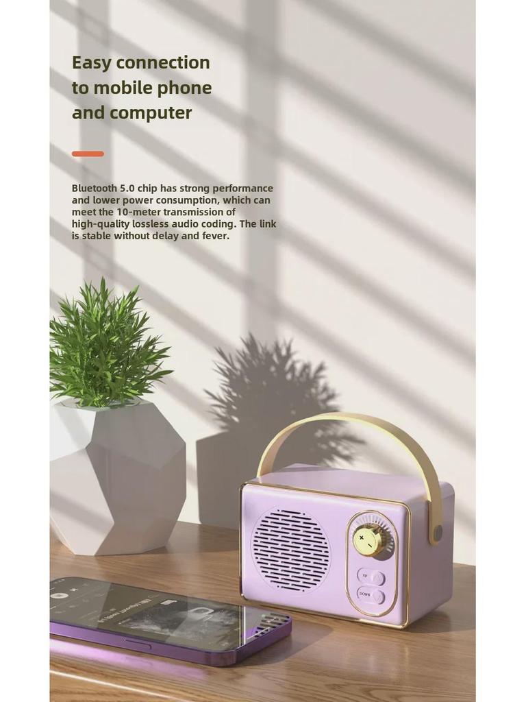 Ретро-динамик Bluetooth с портативным сабвуфером для использования на открытом воздухе – Мини-дизайн с USB и доступом к карте памяти, идеальный аудиоподарок для девушки