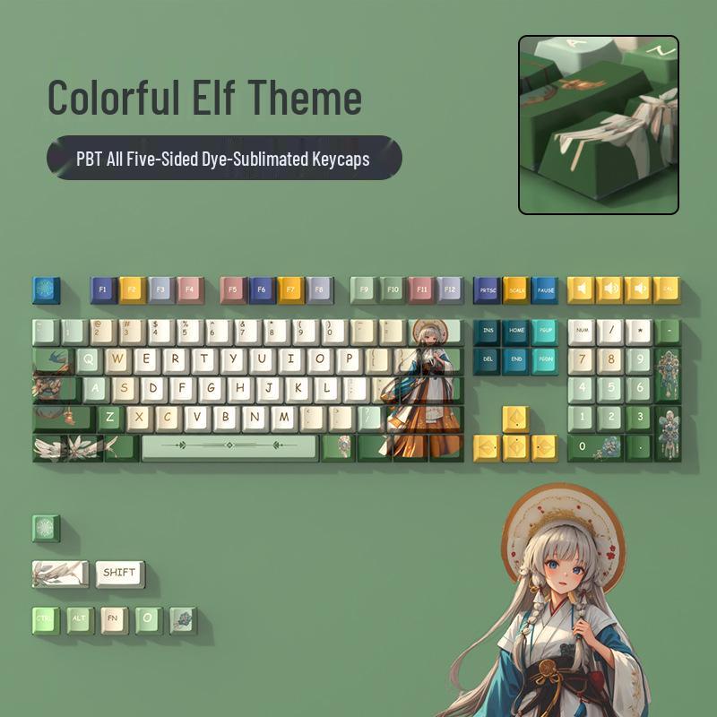 PBT Dye-Sub Зеленые Аниме Колпачки для Клавиатуры - Оригинальная Высота, DIY Творческий Набор