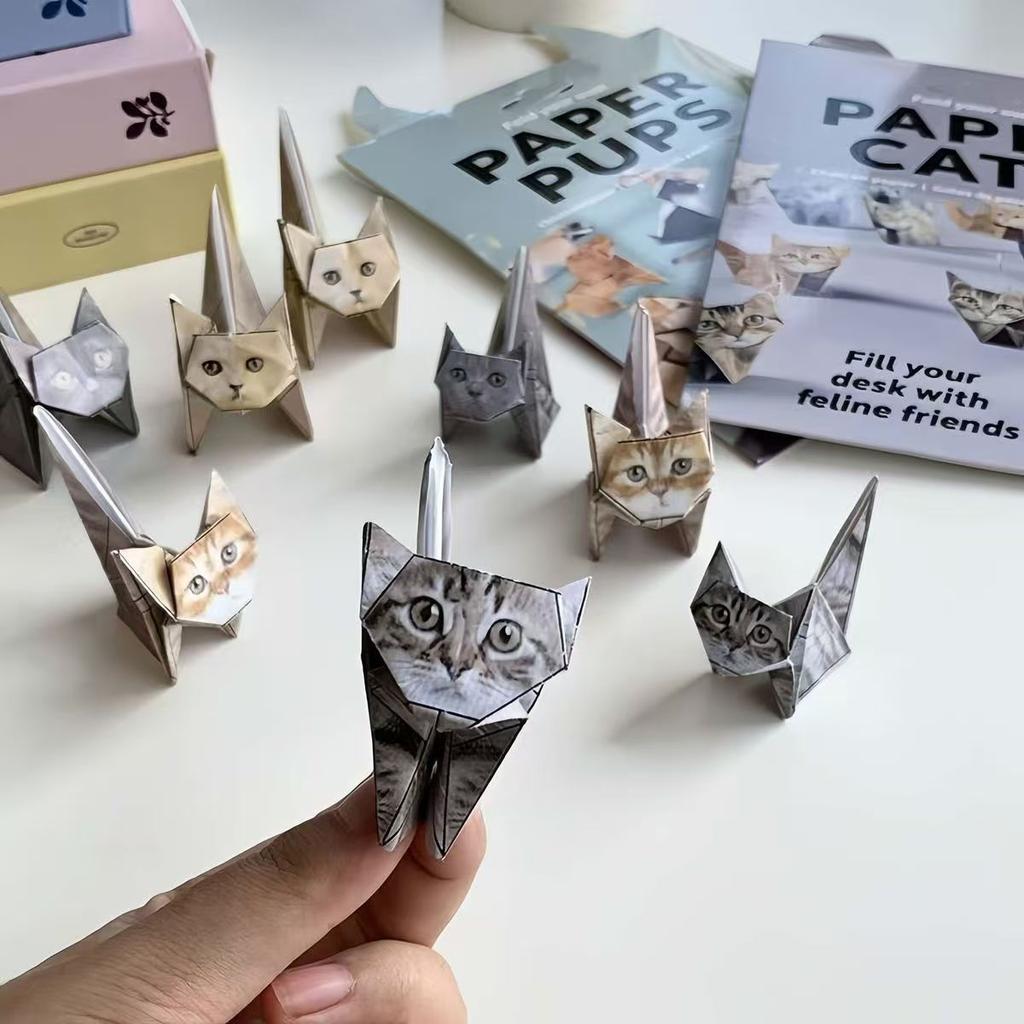 50 Sheets Diy Origami Paper Cats 5 Breeds Fun Handmade Folding Paper Set Cute 3D Desk Decor Toy For Kids Adults Beginners Gift